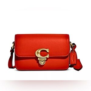 Coach Smooth Glovetanned Locking Studio Shoulder Bag In Orange